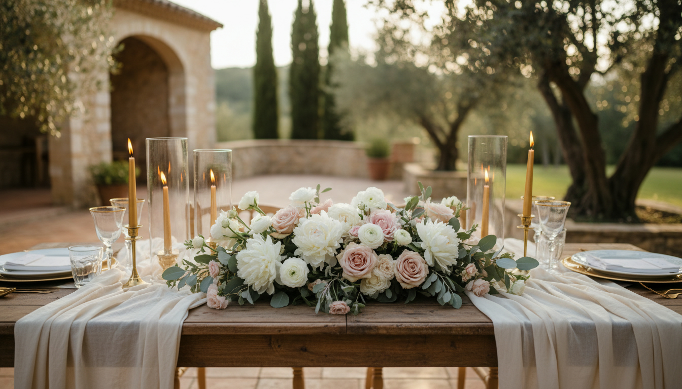 Composition florale pour table de mariage